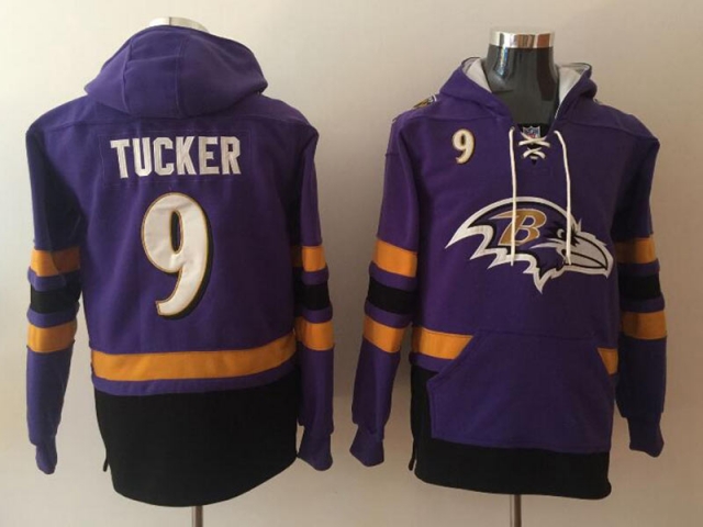 Baltimore Ravens #9 Justin Tucker Purple Pocket Pullover Hoodie - Click Image to Close