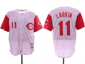 Cincinnati Reds #11 Barry Larkin White Stripe Throwback Jersey