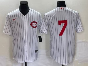 Cincinnati Reds #7 Spencer Steer Vintage White Pinstripe Jersey