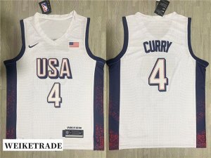 2024 Olympic Team USA #4 Stephen Curry White Basketball Jersey