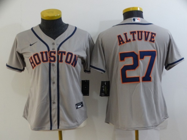 Womens Houston Astros #27 Jose Altuve Gray Cool Base Jersey - Click Image to Close