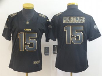 Women's Kansas City Chiefs #15 Patrick Mahomes Black Gold Vapor Limited Jersey