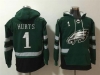 Philadelphia Eagles #1 Jalen Hurts Green One Front Pocket Pullover Hoodie Jersey