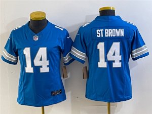 Womens Detroit Lions #14 Amon-Ra St. Brown 2024 Blue Vapor F.U.S.E. Limited Jersey