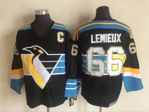 Pittsburgh Penguins #66 Mario Lemieux Black With Blue Throwback CCM Jersey