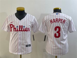 Youth Philadelphia Phillies #3 Bryce Harper White Cool Base Jersey