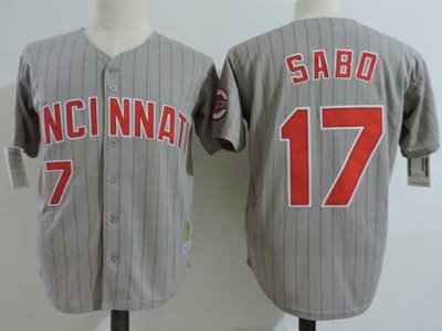 Cincinnati Reds #17 Chris Sabo Gray Stripe Throwback Jersey