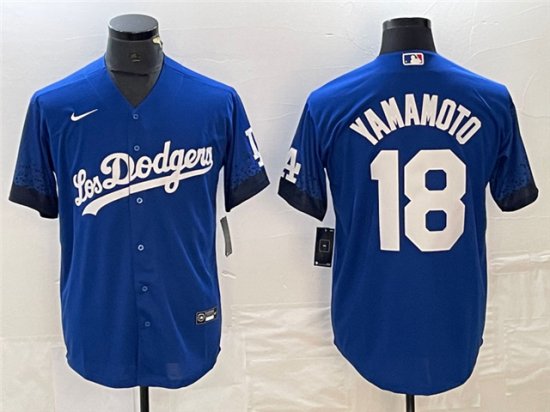 Los Angeles Dodgers #18 Yoshinobu Yamamoto Royal Blue City Connect Jersey