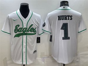 Philadelphia Eagles #1 Jalen Hurts White Baseball Cool Base Jersey