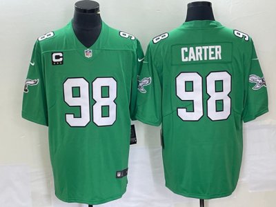 Philadelphia Eagles #98 Jalen Carter Kelly Green C Patch Vapor Limited Jersey