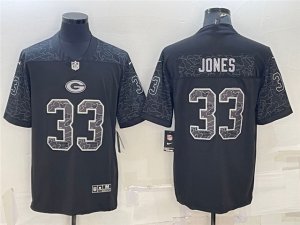 Green Bay Packers #33 Aaron Jones Black RFLCTV Limited Jersey