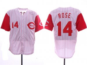 Cincinnati Reds #14 Pete Rose White Stripe Throwback Jersey