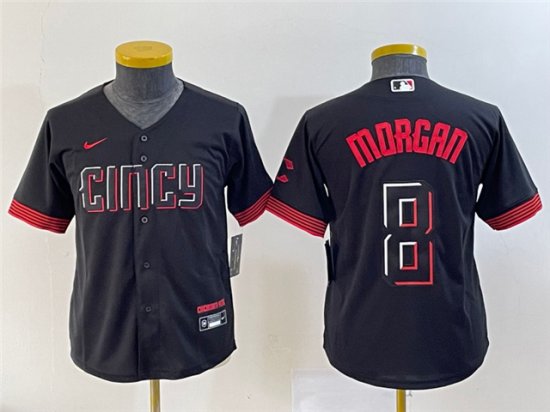 Youth Cincinnati Reds #8 Joe Morgan Black 2023 City Connect Jersey