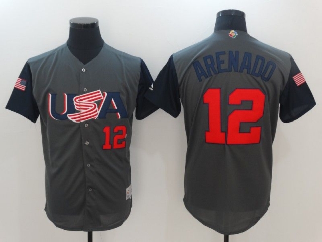 USA #12 Nolan Arenado Gray 2017 World MLB Classic Jersey - Click Image to Close