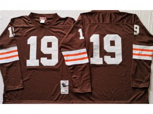 Cleveland Browns #19 Bernie Kosar Brown 1986 Throwback Long Sleeve Jersey