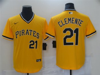Pittsburgh Pirates #21 Roberto Clemente Gold Cooperstown Collection Jersey