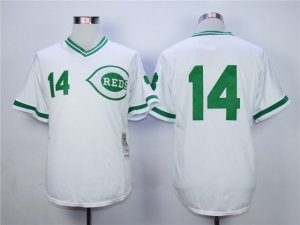 Cincinnati Reds #14 Pete Rose White (Green Number) Throwback Jersey