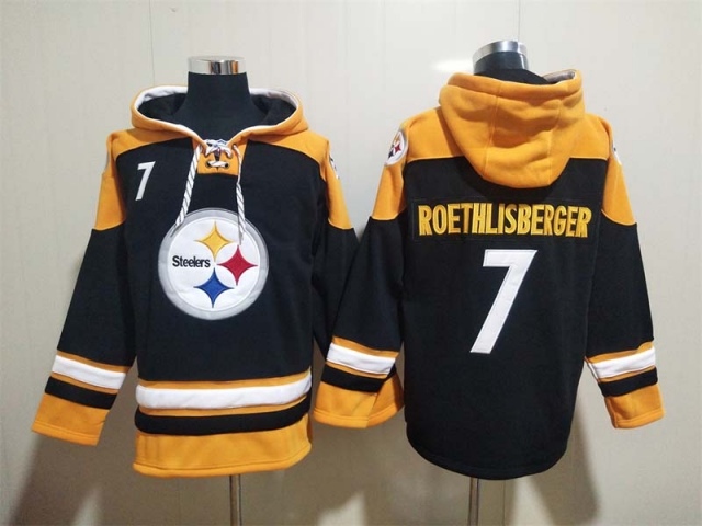 Pittsburgh Steelers #7 Ben Roethlisberger Black Pullover Hoodie Jersey - Click Image to Close