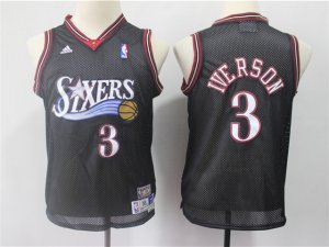 Youth Philadelphia 76ers #3 Allen Iverson Black Hardwood Classics Jersey