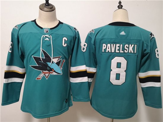 Women's Youth San Jose Sharks #8 Joe Pavelski Teal Jersey