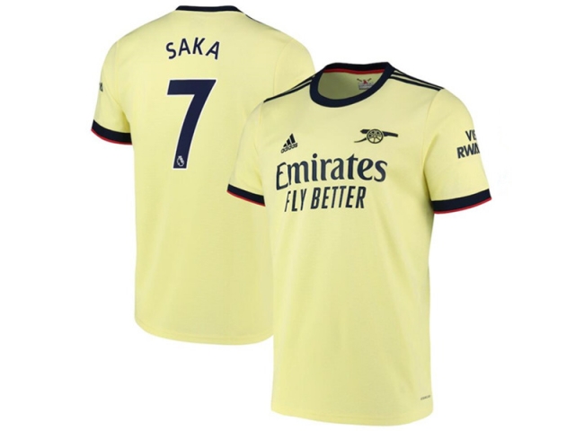 Club Arsenal #7 Saka Away Yellow 2021/22 Soccer Jersey - Click Image to Close