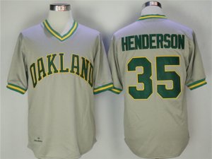 Oakland Athletics #35 Rickey Henderson Gray Throwback Jersey