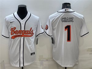 Cincinnati Bengals #1 Ja'Marr Chase White Baseball Cool Base Jersey