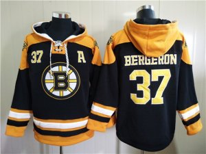 Boston Bruins #37 Patrice Bergeron Black Ageless Must-Have Lace-Up Pullover Hoodie