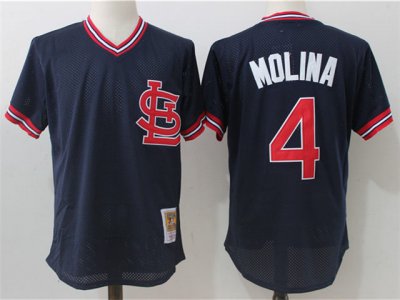 St. Louis Cardinals #4 Yadier Molina Navy Cooperstown Mesh Batting Practice Jersey