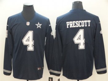 Dallas Cowboys #4 Dak Prescott Navy Therma Long Sleeve Jersey