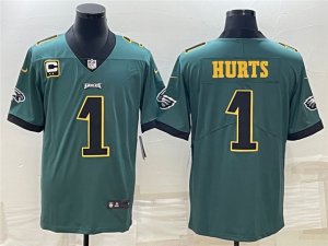 Philadelphia Eagles #1 Jalen Hurts Green Gold Vapor Limited Jersey