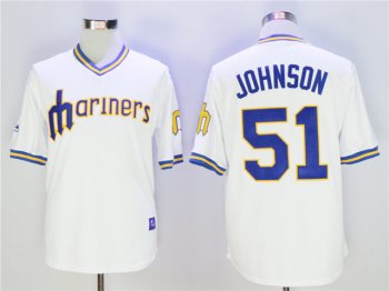 Seattle Mariners #51 Randy Johnson Throwback White Jersey