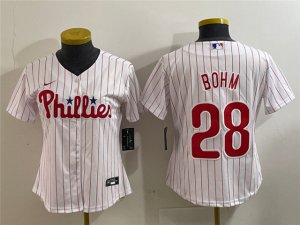 Womens Philadelphia Phillies #28 Alec Bohm White Cool Base Jersey