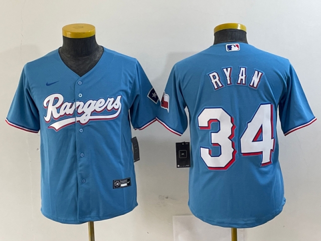 Youth Texas Rangers #34 Nolan Ryan Light Blue Limited Jersey - Click Image to Close
