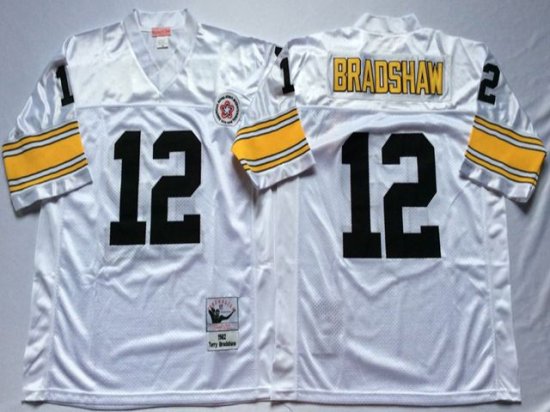 Pittsburgh Steelers #12 Terry Bradshaw 1975 Throwback White Jersey