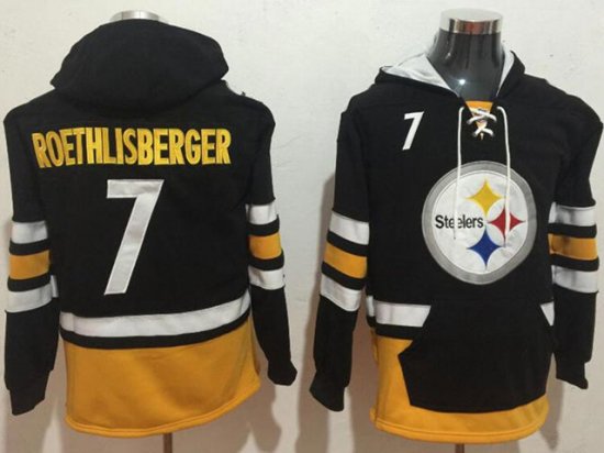 Pittsburgh Steelers #7 Ben Roethlisberger Black Pocket Pullover Hoodie Jersey