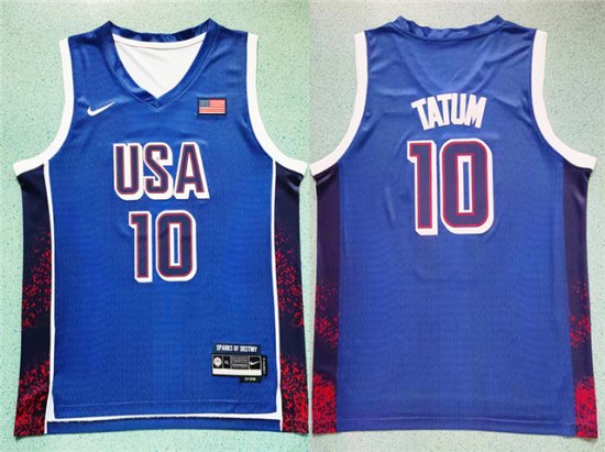 2024 Olympic Team USA #10 Jayson Tatum Blue Basketball Jersey