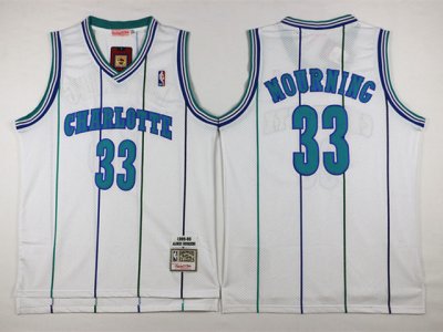 Charlotte Hornets #33 Alonzo Mourning White Hardwood Classic Jersey