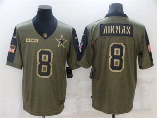 Dallas Cowboys #8 Troy Aikman 2021 Olive Salute To Service Limited Jersey