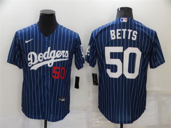 Los Angeles Dodgers #50 Mookie Betts Blue Pinstripe Cool Base Jersey