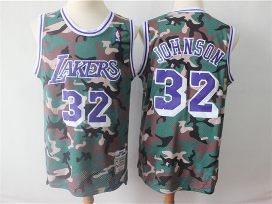 Los Angeles Lakers #32 Magic Johnson 1991-92 Camo Hardwood Classic Jersey