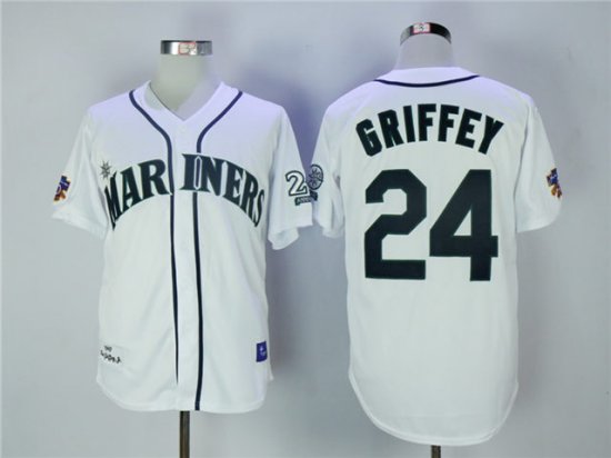 Seattle Mariners #24 Ken Griffey Jr. 1995 Throwback White Jersey