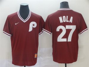 Philadelphia Phillies #27 Aaron Nola Cooperstown Throwback Burgundy Jersey