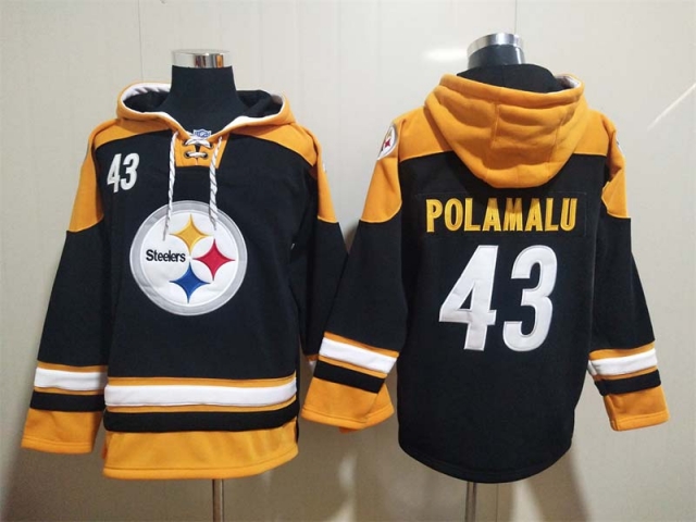 Pittsburgh Steelers #43 Troy Polamalu Black Pullover Hoodie Jersey - Click Image to Close