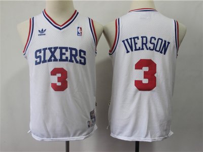 Youth Philadelphia 76ers #3 Allen Iverson White Hardwood Classics Throwback Jersey