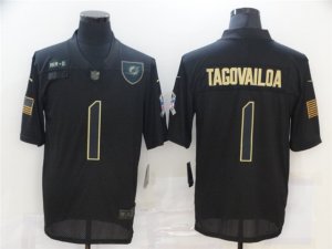 Miami Dolphins #1 Tua Tagovailoa Aqua Black Salute To Service Limited Jersey