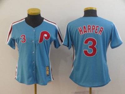 Women's Philadelphia Phillies #3 Bryce Harper Blue Cooperstown Collection Cool Base Jersey