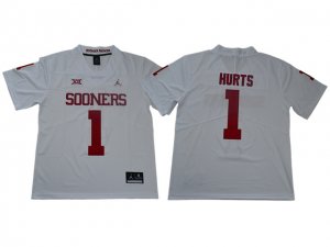 NCAA Oklahoma Sooners #1 Jalen Hurts White College Football Jersey