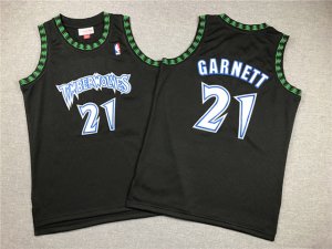 Youth Minnesota Timberwolves #21 Kevin Garnett 1997-98 Black Hardwood Classics Jersey