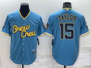 Milwaukee Brewers #15 Tyrone Taylor Powder Blue 2022 City Connect Cool Base Jersey